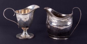 A 19th Century helmet shaped silver cream jug, together with a Georgian bright cut silver cream