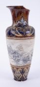 Hannah Barlow vase, circa 1891, marks for Mary Aitken, decorated with horses, height 40cm, badly