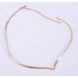A 9ct yellow gold flat herringbone 'V' shaped necklace (broken & needs repairing), length 17", 4.