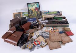 Various items including Rosebud Kitmaster model railway, steam railway photographs, lamps, cigarette