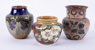 Doulton pottery vase, Florence Roberts, circa 1922 together with a Victorian Doulton vase and a