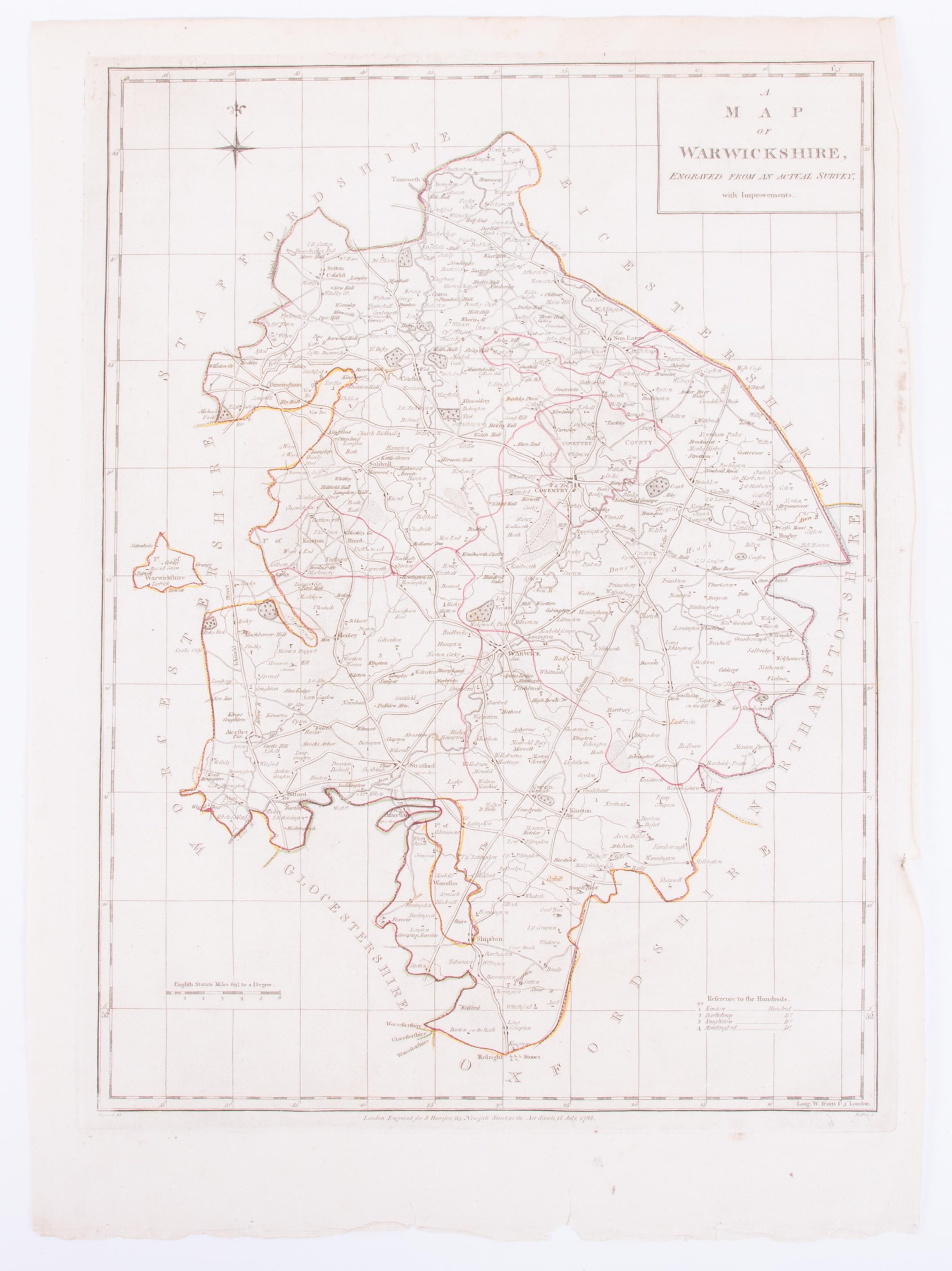 Six various unframed maps of Warwickshire including R.W.Seale, Warwickshire, Emam Bowen, - Image 7 of 7