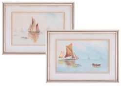 N.Rose, watercolours 'Boats', signed and dated 1916, 25cm x 42cm, framed and glazed.