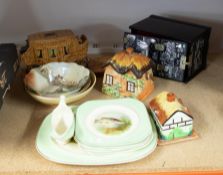 A small collection of Woods Ivory Ware including six plates, one meat plater and one gravy boat also