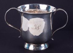 A George III silver loving cup, circa 1769 with indistinct monogram, height 8.5cm, stamped WR,