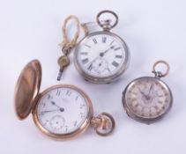 Three pocket watches to include a silver ornate pocket watch, case back hallmarked and stamped