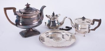 George V silver teapot, an Edwardian silver small teapot marked Carmen (faults), also a 1981