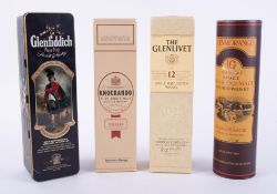 Four boxed whisky's including Glenfiddich, Knockando, The Glenlivet and Glenmorangie (4).