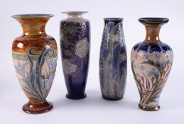 Four Doulton art pottery vases including Art Union of London, Harry Simeon 1902, Lambeth and