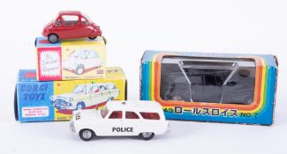Two replica boxed Corgi Toys 'Heinkel' No233, 'Ford Zephyr Motorway Patrol' No 419 together with