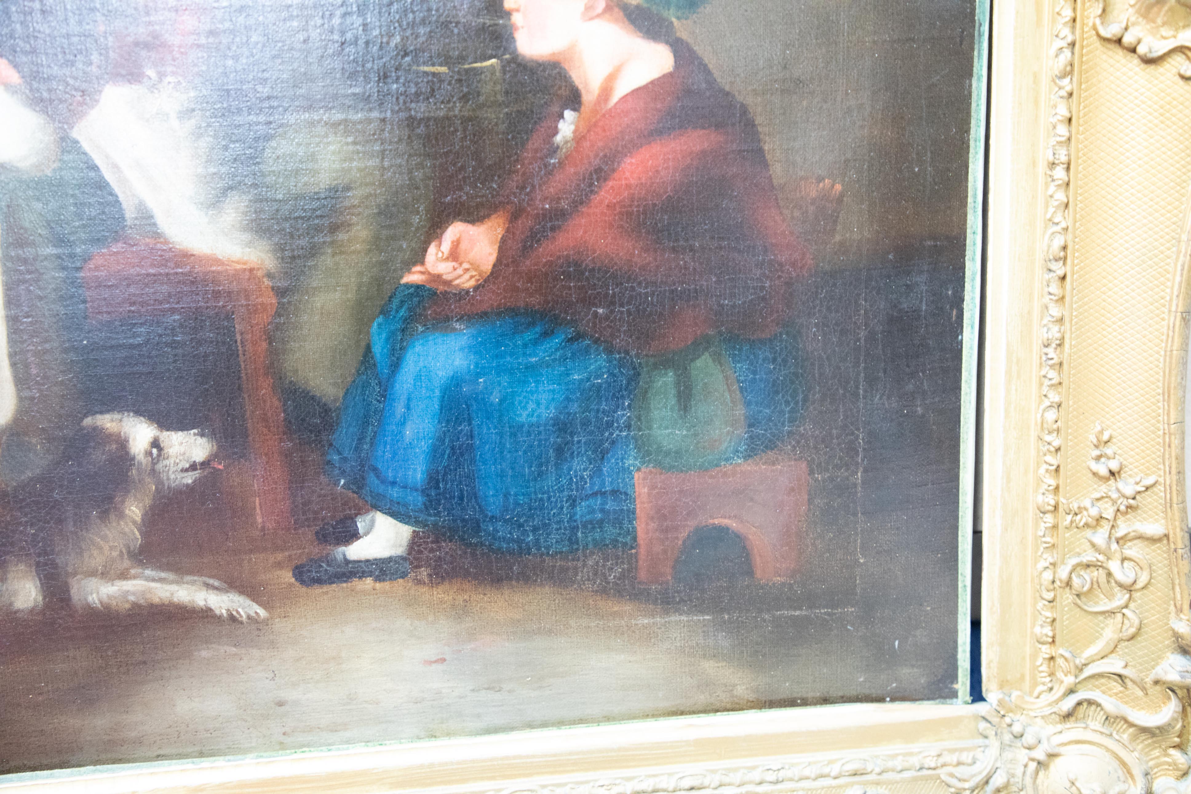 Irish School?, oil on canvas, unsigned, interior scene, three figures and a dog seated in a cottage, - Image 7 of 8