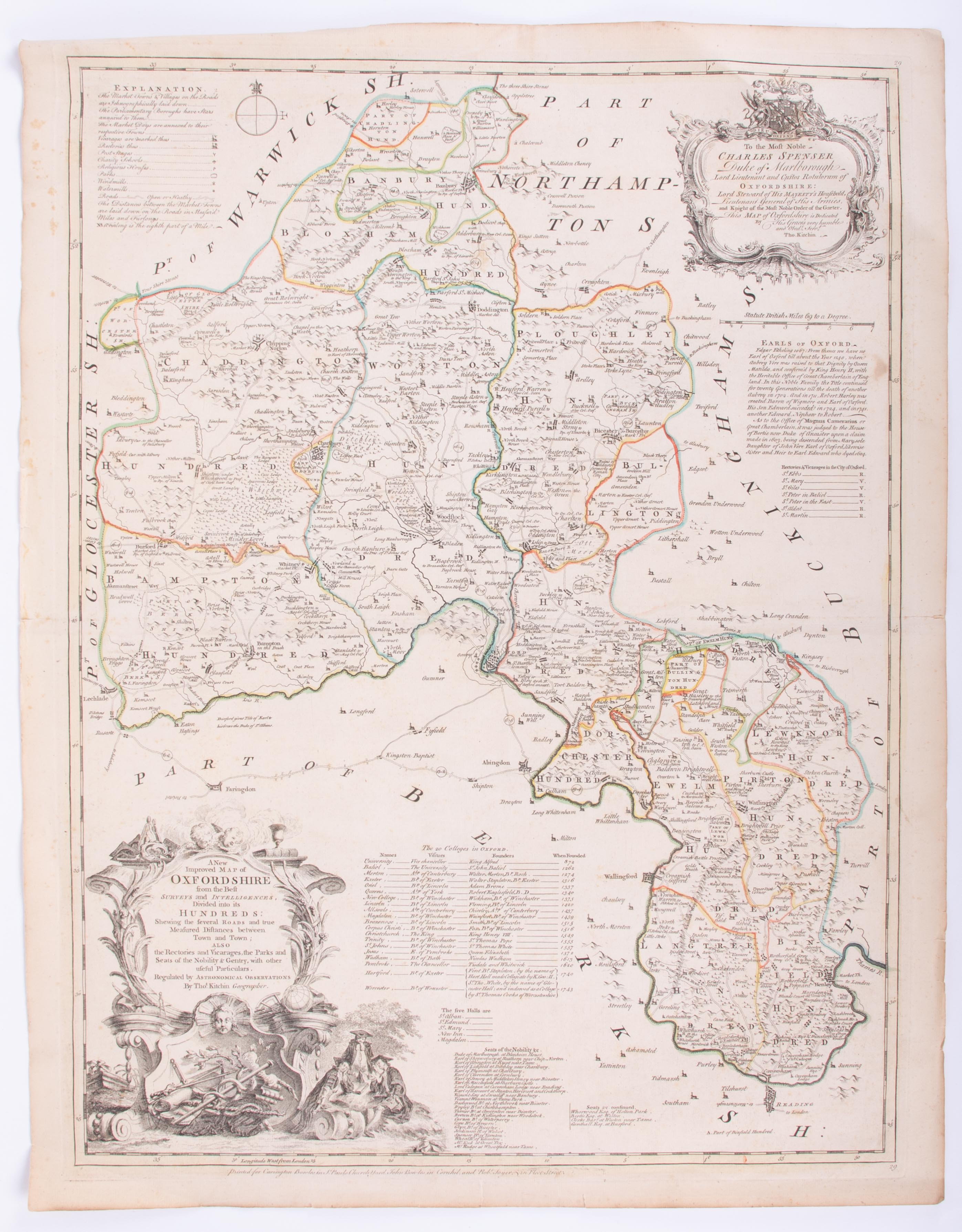 Thomas Kitchin, (Charles Spenser) map of Oxfordshire divided into Hundreds, 70cm x 52cm.