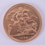 Elizabeth II gold sovereign, 1976.