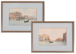 A.Biondetti (1851-1946), a pair of Venetian watercolours, signed, 16cm x 25cm, framed and glazed.