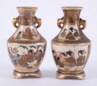 A pair of miniature Japanese Satsuma and earthenware vases, (faults), height 12cm.