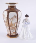 A Noritake porcelain vase, 33cm, Royal Doulton HN3210 figure, (2).