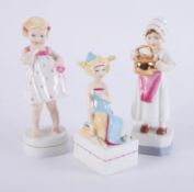 Royal Worcester, three figures, 3303 Polly, 3144 Magnolia Bud, 3226 Only Me.