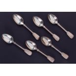 A set of six Victorian fiddleback spoons, London, each marked GA maker, approx. 8.7oz.