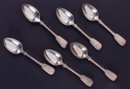 A set of six Victorian fiddleback spoons, London, each marked GA maker, approx. 8.7oz.