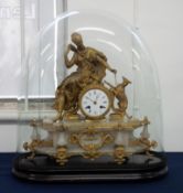 A 19th Century French gilt metal and alabaster figural mantle clock, the eight day Japy Freres &