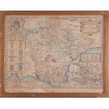 John Speed, an antiquarian map titled 'Devonshire with Excester' described, framed and glazed,