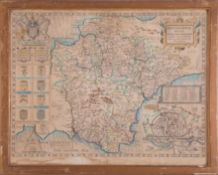 John Speed, an antiquarian map titled 'Devonshire with Excester' described, framed and glazed,