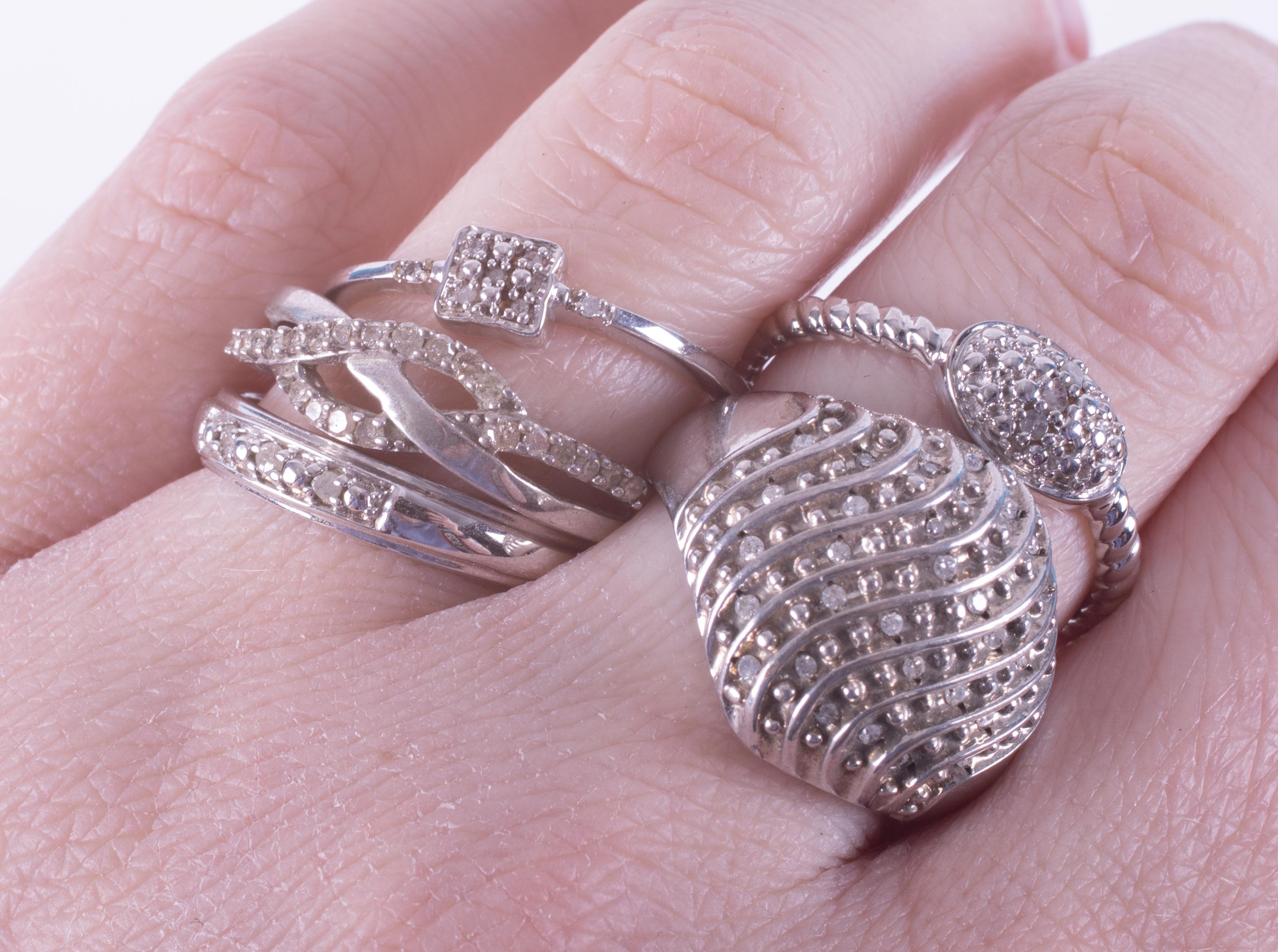 Five silver and diamond rings. - Image 2 of 2