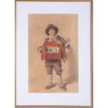 Victorian late 19th/20th Century watercolour after Dickens, child with musical box and top hat,