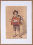 Victorian late 19th/20th Century watercolour after Dickens, child with musical box and top hat,