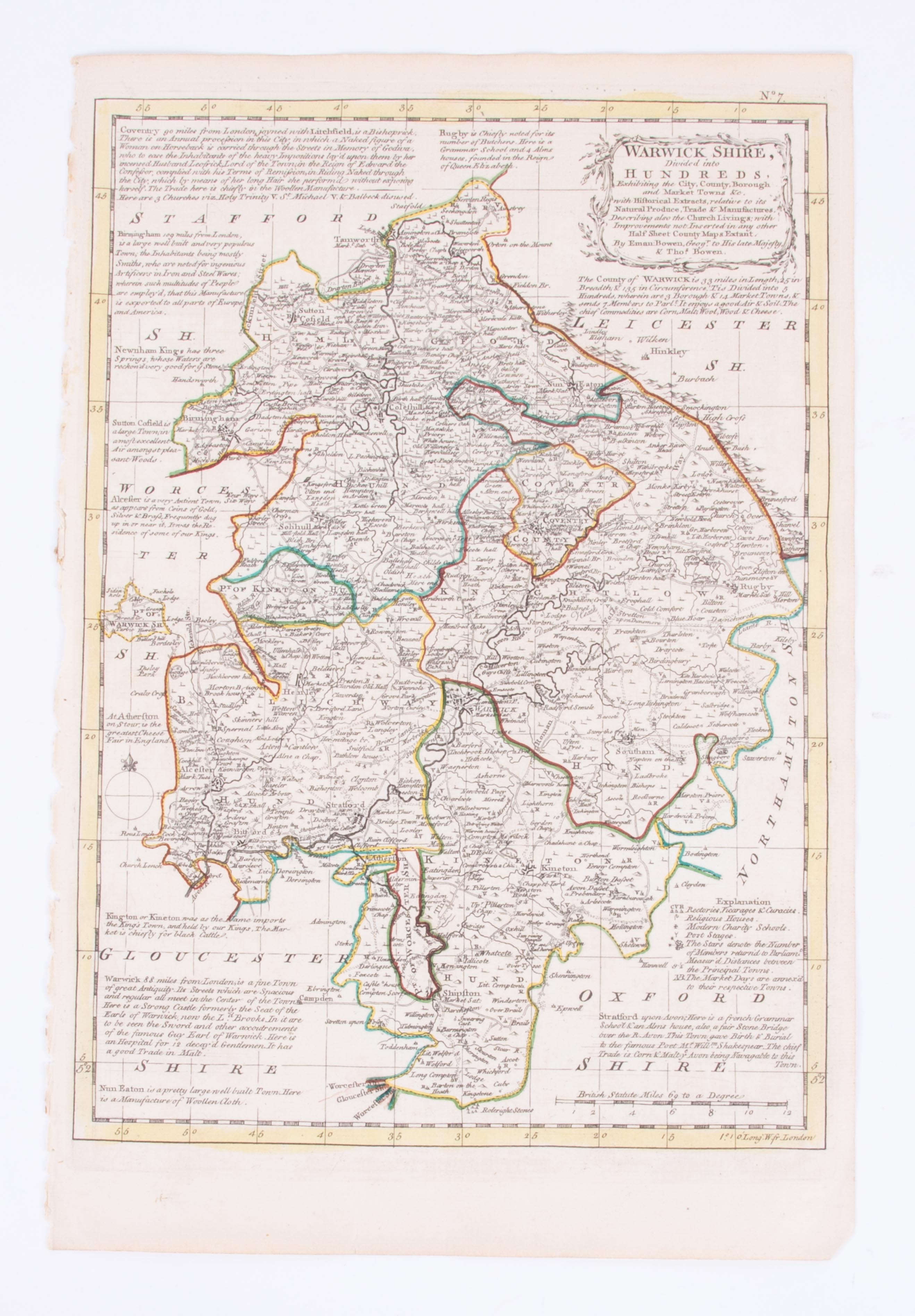 Six various unframed maps of Warwickshire including R.W.Seale, Warwickshire, Emam Bowen, - Image 5 of 7