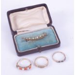 A selection of 9ct yellow gold jewellery to include a 9ct yellow gold ring set 0.05 carats total
