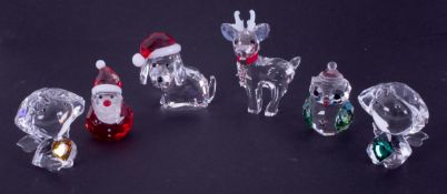 Swarovski Crystal Glass, small collection including 'Reindeer Baby', 'Dog With Santas Hat', 'Rocking