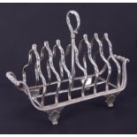 A Georgian six division silver toast rack, London, J.E. (John Emes), 1806, approx. 12.28oz, length