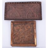 Two Arts & Crafts copper trays, largest width 57cm x 30cm