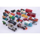 A small collection of play worn diecast models including Corgi Batmobile, Corgi Bantam lorry, (12).