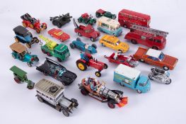 A small collection of play worn diecast models including Corgi Batmobile, Corgi Bantam lorry, (12).