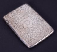 A Walker & Hall Geo.V silver card case with engraved decoration and monogrammed cartouche, approx.