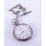 A silver pocket watch John Elkan Ltd 'Colonial', Swiss made, the inside of the backplate hallmarked,