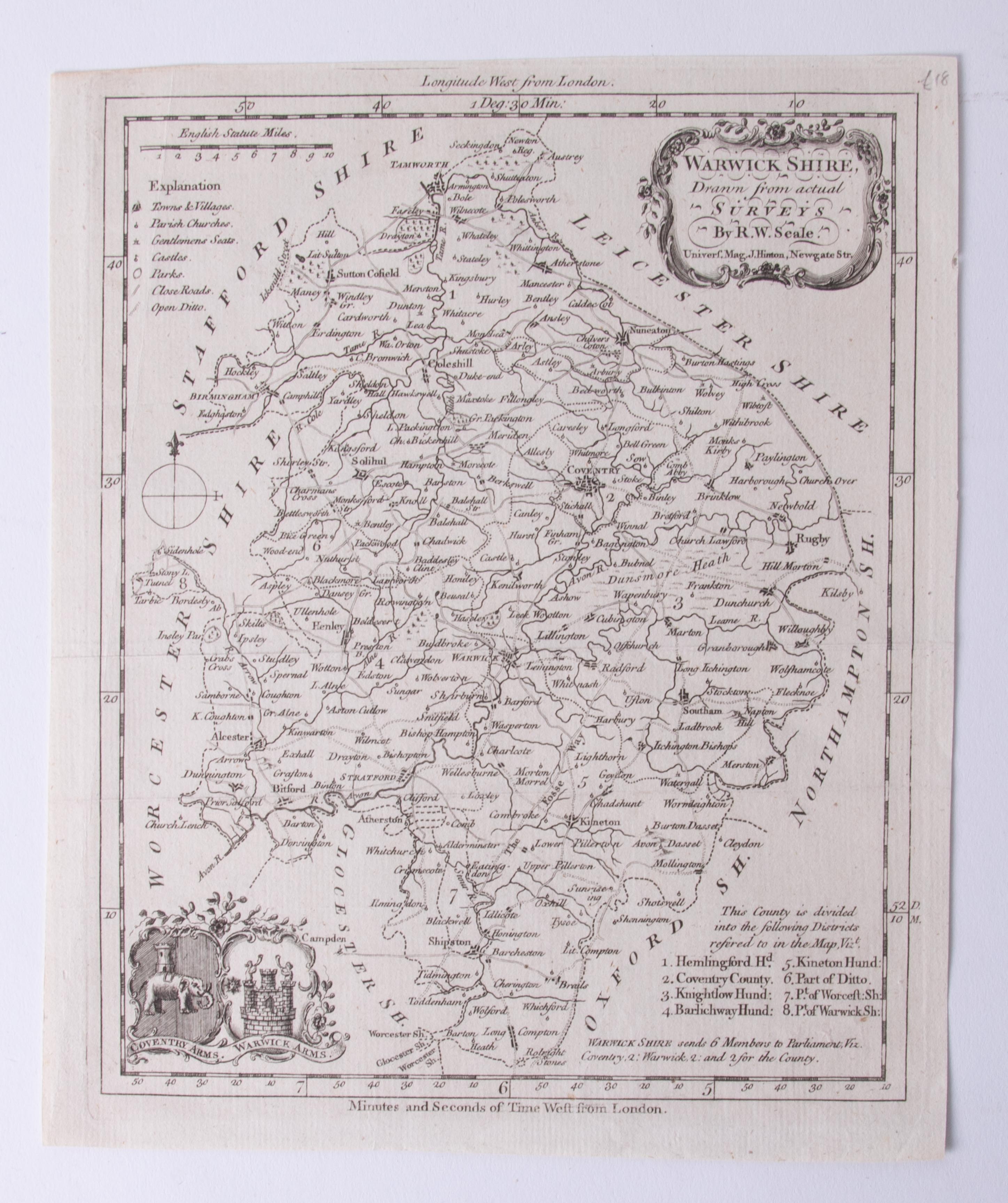 Six various unframed maps of Warwickshire including R.W.Seale, Warwickshire, Emam Bowen, - Image 2 of 7