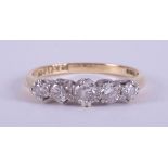 An 18ct yellow gold & platinum five stone ring set with round brilliant cut diamonds, approx. 0.49