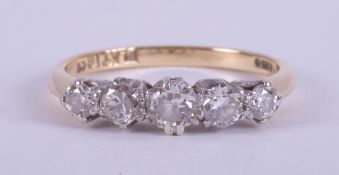 An 18ct yellow gold & platinum five stone ring set with round brilliant cut diamonds, approx. 0.49