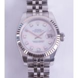 Rolex, a ladies Datejust wristwatch with diamond dot mother of pearl dial set on Jubilee bracelet,