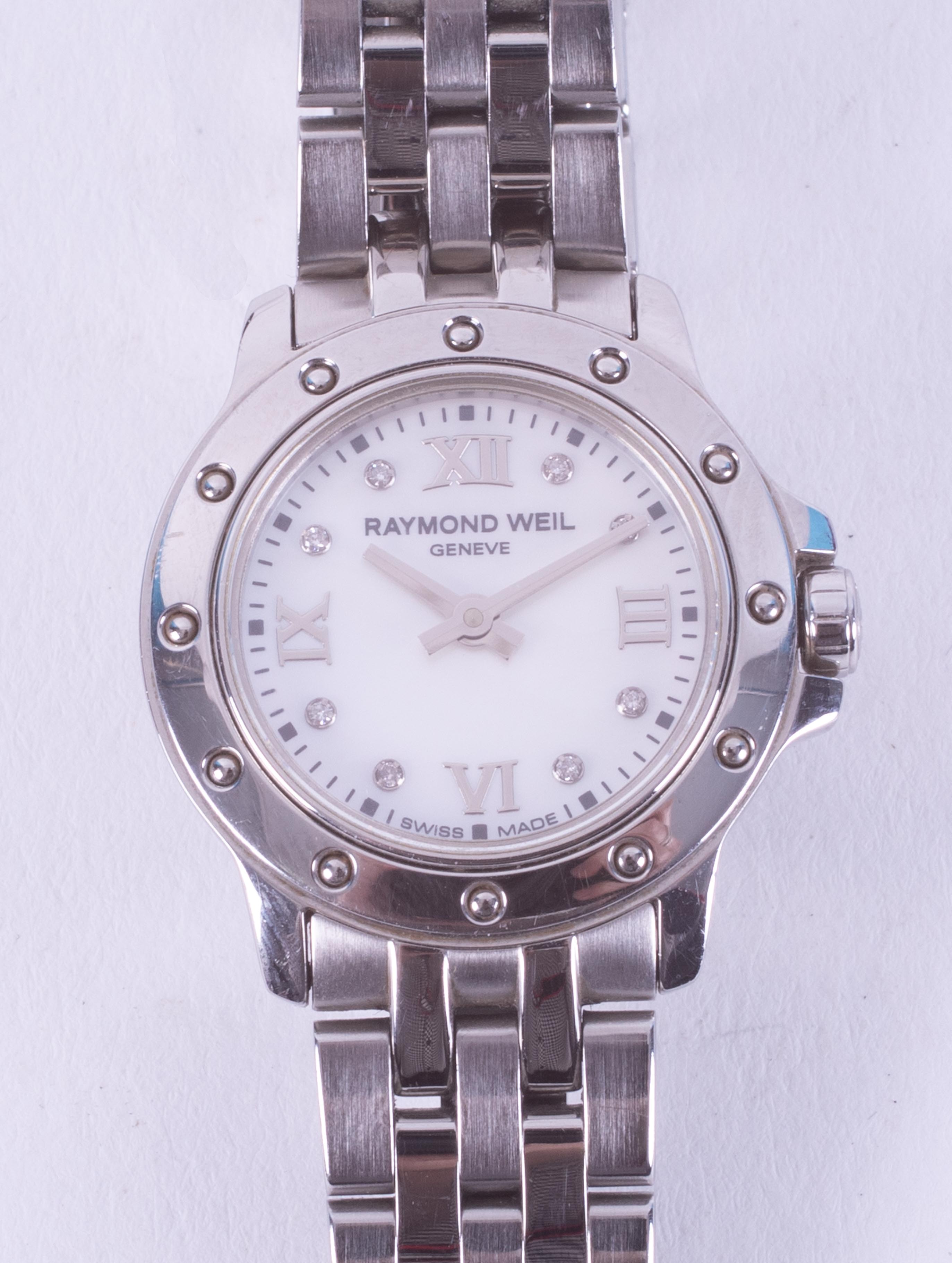 Raymond Weil, a ladies stainless steel Geneve quartz wristwatch with diamond and mother of pearl