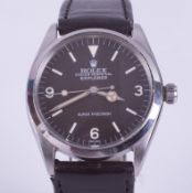 Rolex, a gent's Rolex Oyster Perpetual Explorer, model 5500, automatic wristwatch on black leather