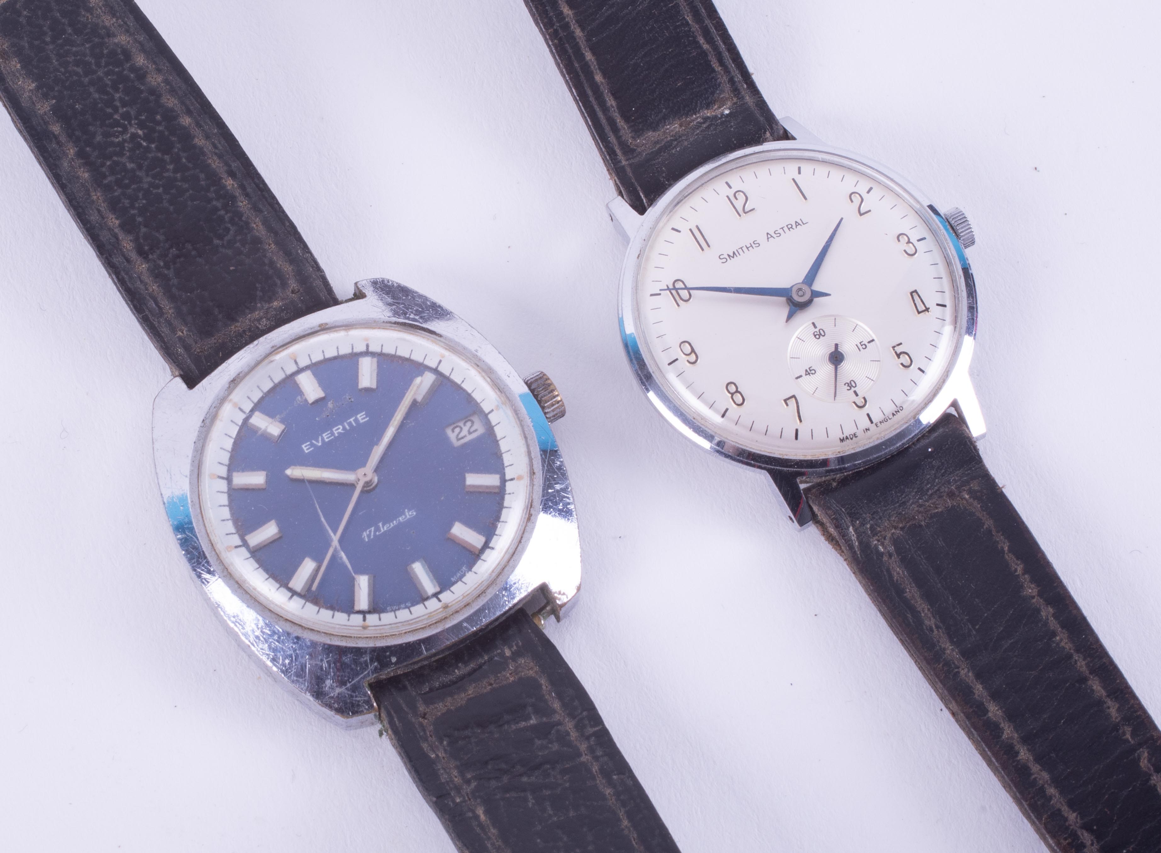 Two gents wristwatches including Smiths Astral and Everite 17 Jewel stainless steel, backplate