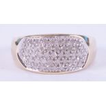 A 9ct yellow gold wide band style ring set with 1.00 carat total weight of round cut diamonds, width