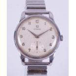 Omega, a stainless steel gent's vintage Omega manual wind wristwatch on a stainless steel fixo-