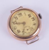 A vintage 9ct yellow gold screw front & back wristwatch face, 30mm diameter, 37.35gm.