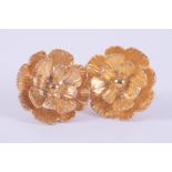 A pair of 9ct yellow gold flower stud earrings with post & butterfly fitting, approx. 14mm diameter,