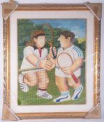 Beryl Cook (1926-2008) 'Tennis' signed print, 299/300, overall size 97cm x 115cm (including